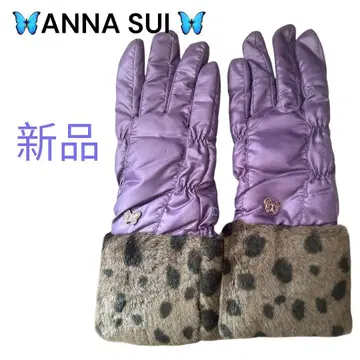 새상품 ANNA SUI 라일락 레오파드 퍼 장갑 버터플라이 안나수이