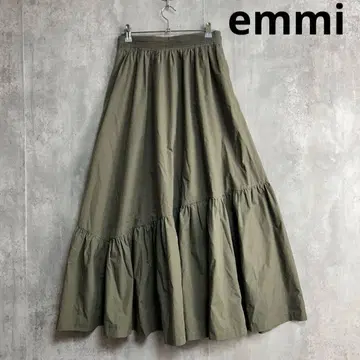 emmi 에미 허리 절개 캉캉 스커트 카키 롱 플레어