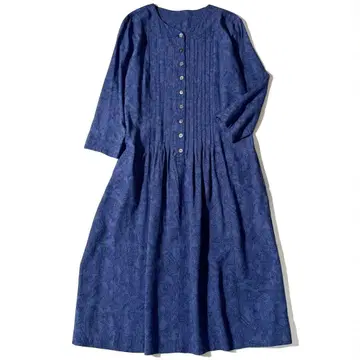 그랑마마도터 핀턱 올 패턴 페이즐리 쉘 버튼 원피스 M