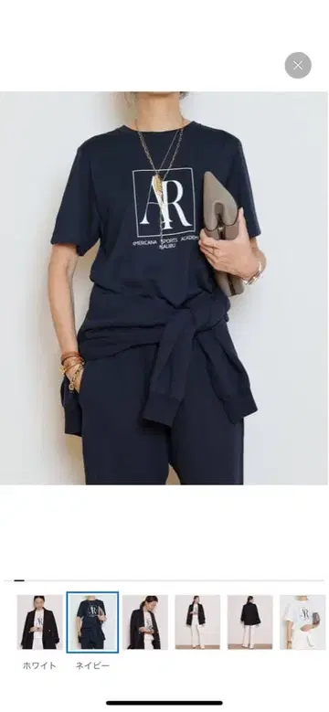 네이비 로고 캐주얼 T셔츠