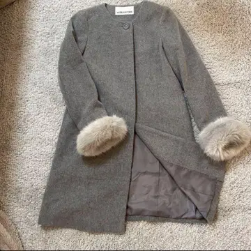 NATURAL BEAUTY BASIC 그레이 롱 코트 노카라