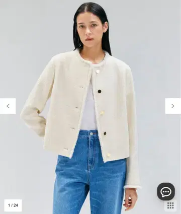 BEIGE 울 트위드 메탈 버튼 노카라 자켓 새상품 사이즈 2