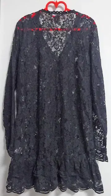 빅 사이즈 전체 레이스 롱 가디건 블랙 긴팔 프릴 5L LTT 물세탁만