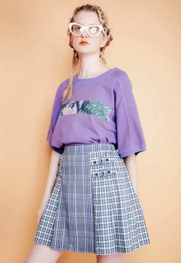 체크 벨티드 플리츠 스커트