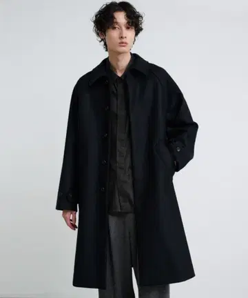 [ 새상품급 ] S140 멜톤 오버 사이즈 스텐카라 코트 블랙