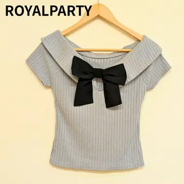 ROYAL PARTY 리본 포함 오프숄더 반팔 상의 그레이 F
