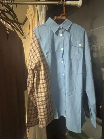 KMK 긴팔 셔츠 체크 무늬 파랑 킹리마스크 어레인지 세퍼레이트