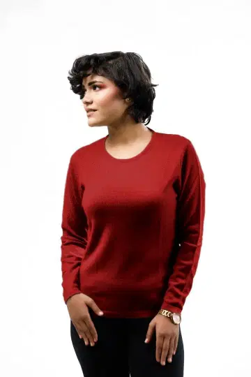 100% 캐시미어 스웨터 레드 긴팔 니트 스웨터