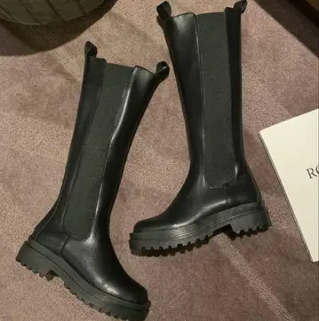 사이드 고어 블랙 롱 부츠