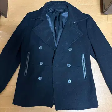 울 더블 브레스트 피코트 블랙