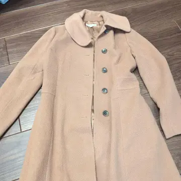 베이지 롱 코트 울 혼방