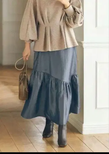 ROPE 다크 그레이 티어드 롱 스커트 38