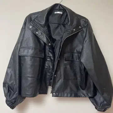 블랙 가죽 숏 자켓 FUN