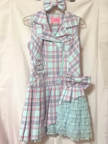 Angelic Pretty 마카롱 타탄 오버롤 스커트 머리핀