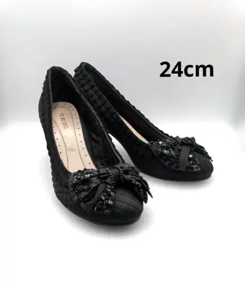 TO BE CHIC 블랙 비즈 리본 하이힐 24cm