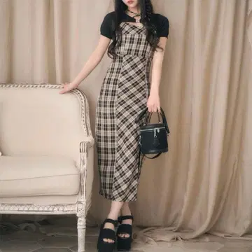 미셸 마카롱 앙상블 체크 원피스