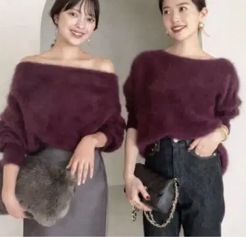 레어 컬러 anuans 라쿤 폭스 오프숄더 니트 풀오버 2way