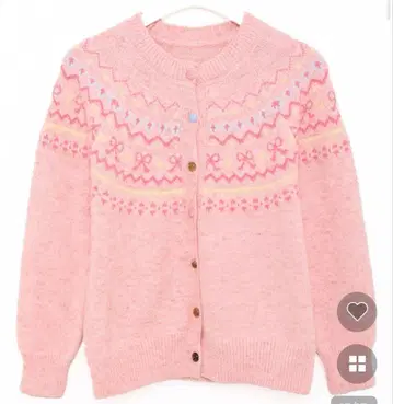 핑크 가디건 니트 리본 컬러풀