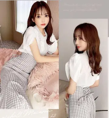 미셸 마카롱 깅엄 체크 성인 슬림 레그 스커트