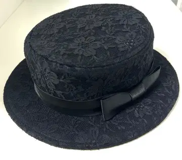 햇 블랙 레이스 꽃무늬 리본 포함 캉캉 모자 캐노체 모자 블랙