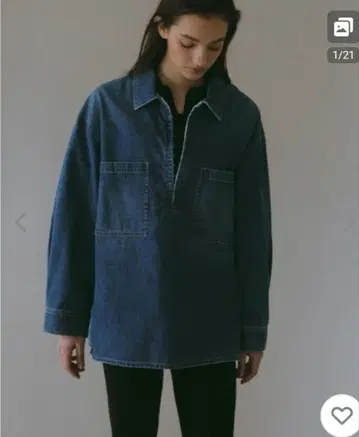 완판 오픈 카라 오버 사이즈 데님 셔츠