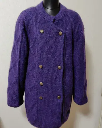 보라색 모헤어 혼방 코트 여성용 L~LL