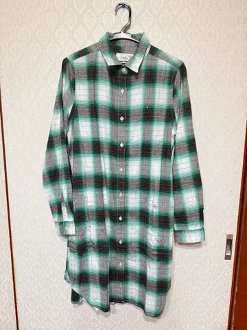 그린 체크 긴팔 셔츠 원피스