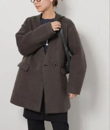 울 모헤어 믹스 노카라 자켓 새상품급 블랙