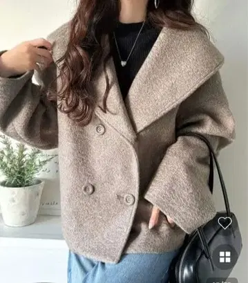 [ 미사용 택 없음 ] 빅 칼라 페이크 울 더블 코트 L 사이즈