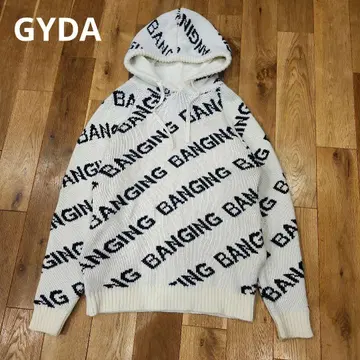GYDA 니트 후드티 화이트 x 블랙 오버 사이즈 제이다