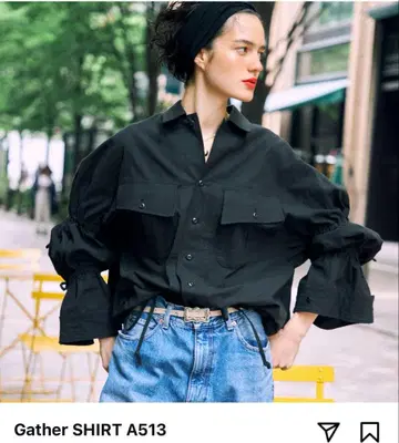 어베이케이션 A vacation 개더 셔츠 블랙