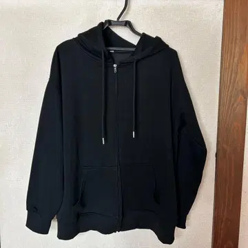 블랙 집업 후드티 후드 부착