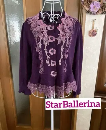 장미 모티브 니트 자켓 가디건 StarBallerina / 짙은 보라색