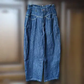 cafetty 진한 데님 하이웨스트 커브 와이드 레그