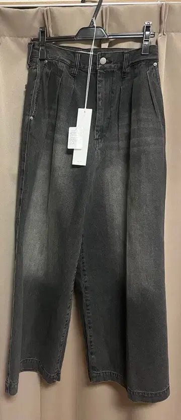 빈티지 블랙 와이드 레그 데님 32