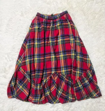 merryjenny 메리제니 체크 프릴 플레어 스커트 레드