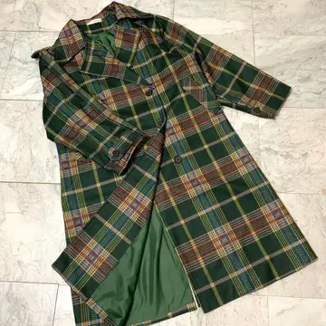 체스터 코트 롱 코트 그린 체크 구제 의류 빈티지