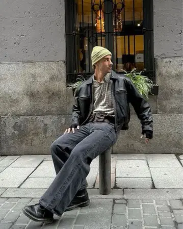 90's unknown 짧은 기장 가죽 자켓 City boy