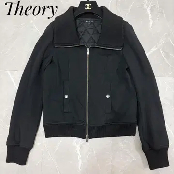 띠어리 리브 컬러 지퍼 블루종 자켓