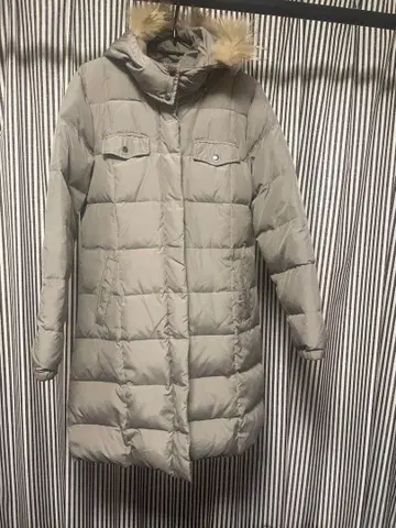 카키 그레이 후드 부착 롱 다운 자켓