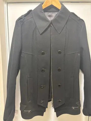 블랙 울 피코트 더블 브레스트