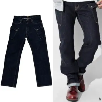 코지마 진즈 다크 네이비 카고 팬츠 바이커 부시 데님 W34 빅