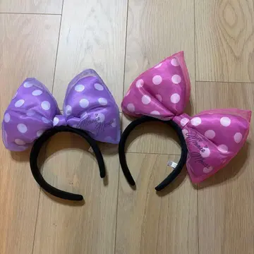 도트 핑크와 보라색 머리띠 커플 세트 디즈니