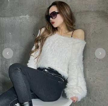 shoko 아베일 화이트 샤기 니트 풀오버 SUREVE x Shoko