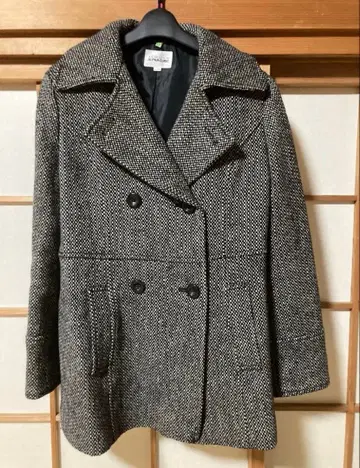 울 혼방 더블 브레스트 피 코트