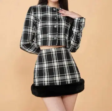 Darich 숏 트위드 자켓 도킹 퍼 미니 스커트