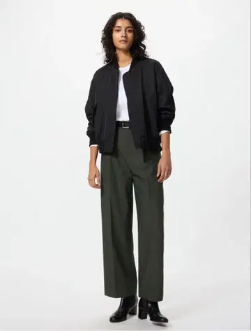 UNIQLO 턱 와이드 팬츠 다크 그린 S