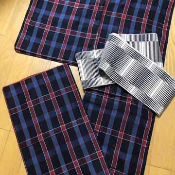 화학 섬유 코몬 블랙 x 빨간색 x 파랑 체크