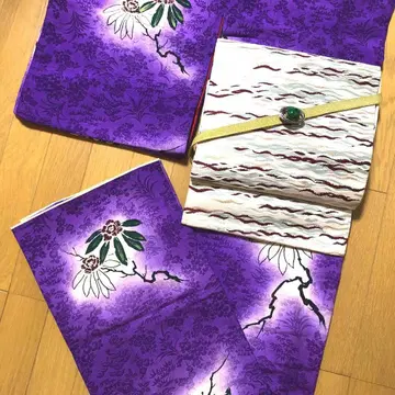 앤티크 순수 실크 코몬 보라색에 안개가 뜬 침정화