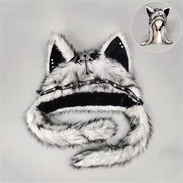 고양이 귀 늑대 귀 달린 퍼 모자